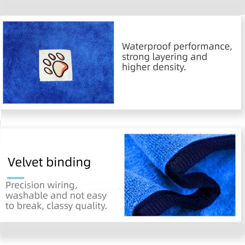 Grey 100*50cm icrofibre Pet Bath Towel with Hand Pockets