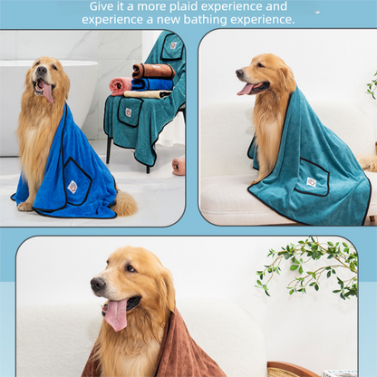 Grey 100*50cm icrofibre Pet Bath Towel with Hand Pockets