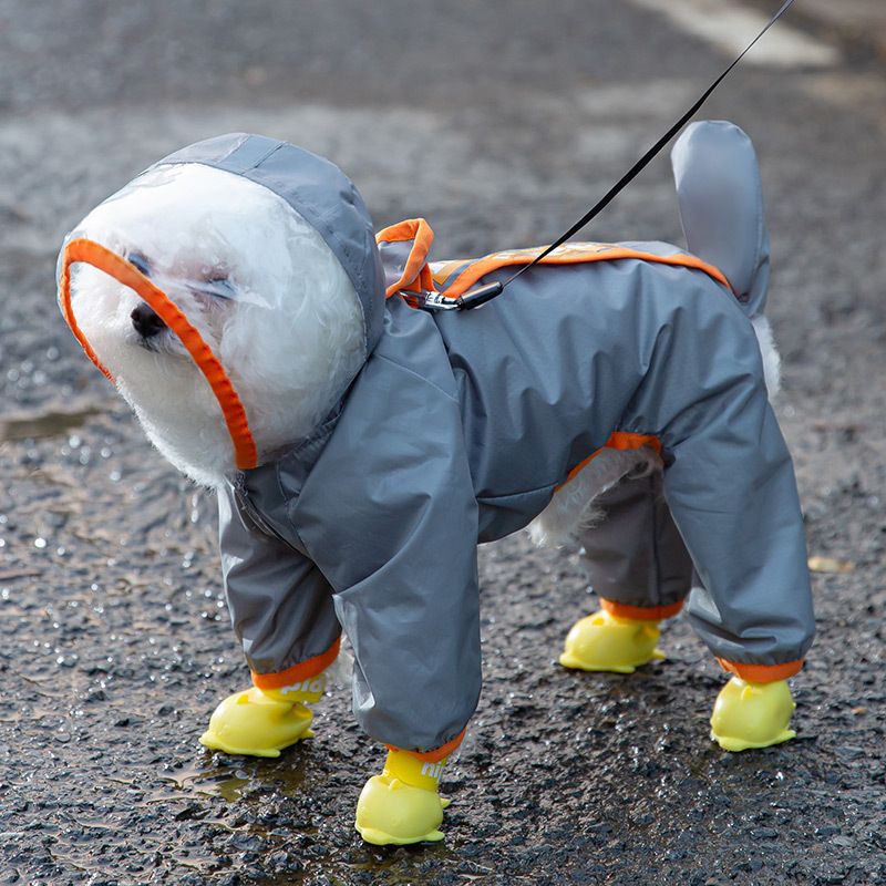 3 Piece Dog Rain Gear Set -M size Pet Rainy Day Kit with Grey