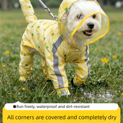 Yellow M size Pineapple Print Full-Cover Dog Raincoat with Transparent