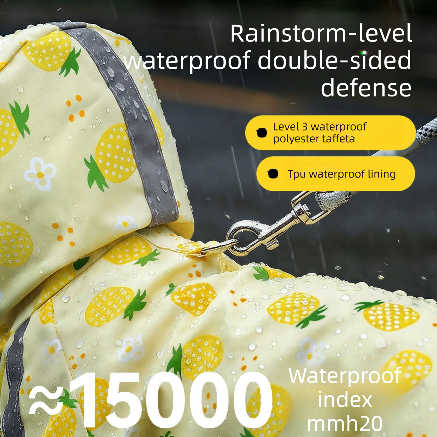 Yellow M size Pineapple Print Full-Cover Dog Raincoat with Transparent