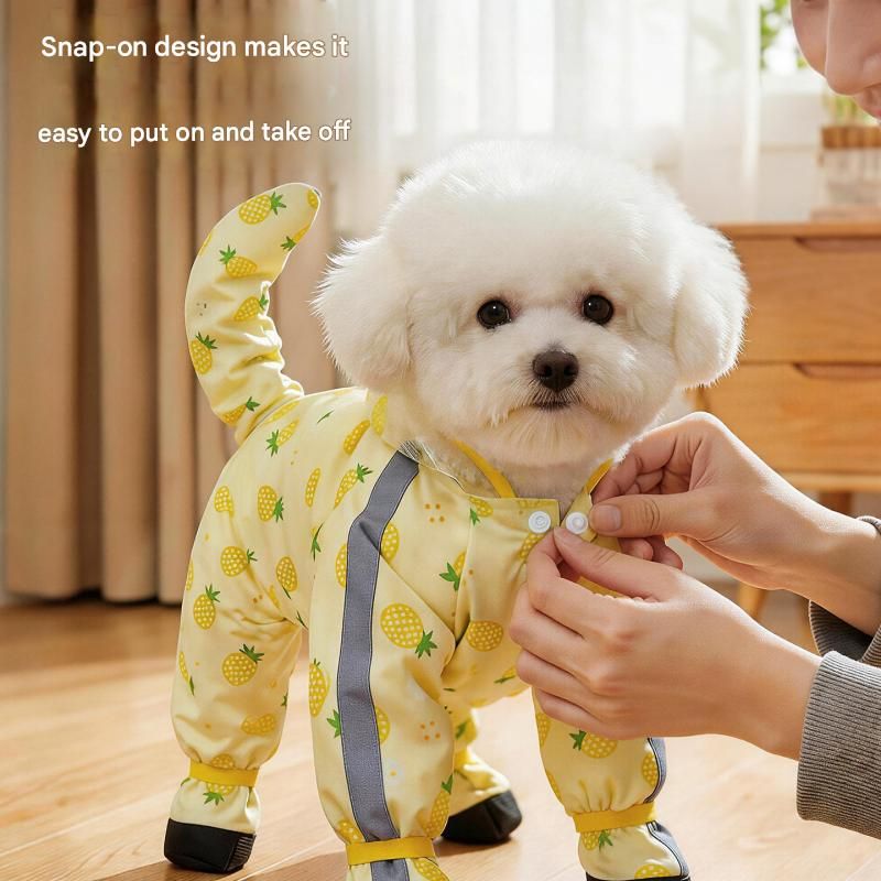 Yellow M size Pineapple Print Full-Cover Dog Raincoat with Transparent