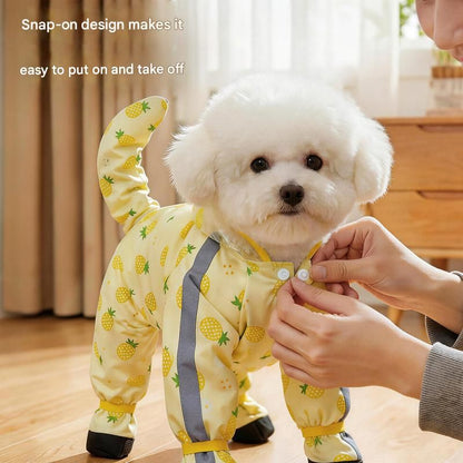 Yellow M size Pineapple Print Full-Cover Dog Raincoat with Transparent