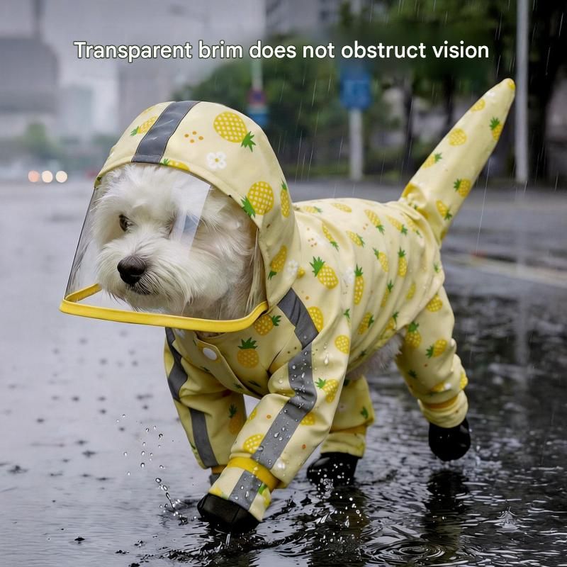 Yellow M size Pineapple Print Full-Cover Dog Raincoat with Transparent