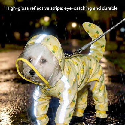 Yellow M size Pineapple Print Full-Cover Dog Raincoat with Transparent