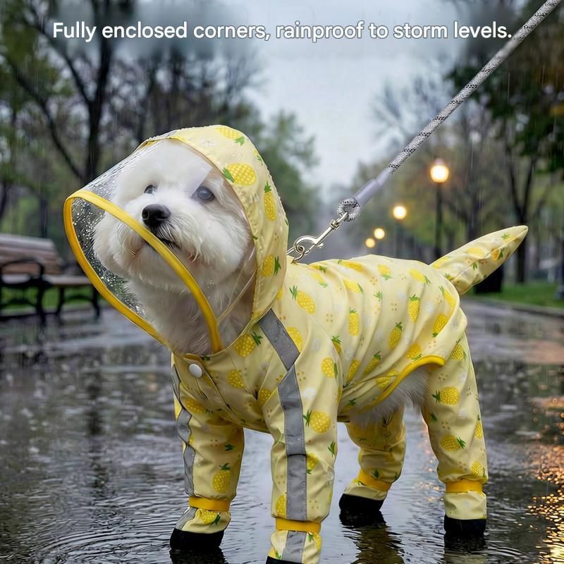 Yellow M size Pineapple Print Full-Cover Dog Raincoat with Transparent
