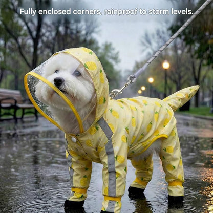 Yellow M size Pineapple Print Full-Cover Dog Raincoat with Transparent