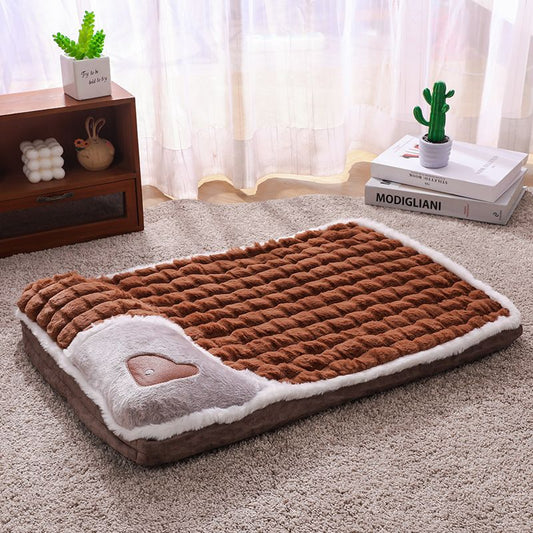 Brown M size Luxury Plush Pet Sleeping Mat