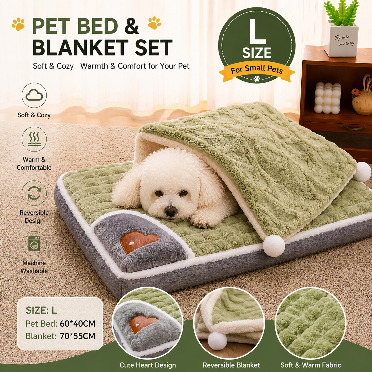 2-piece L size Green Pet Winter Comfort Bundle