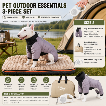 3-Piece Grey Winter Pet Outdoor Travel Set | Bed