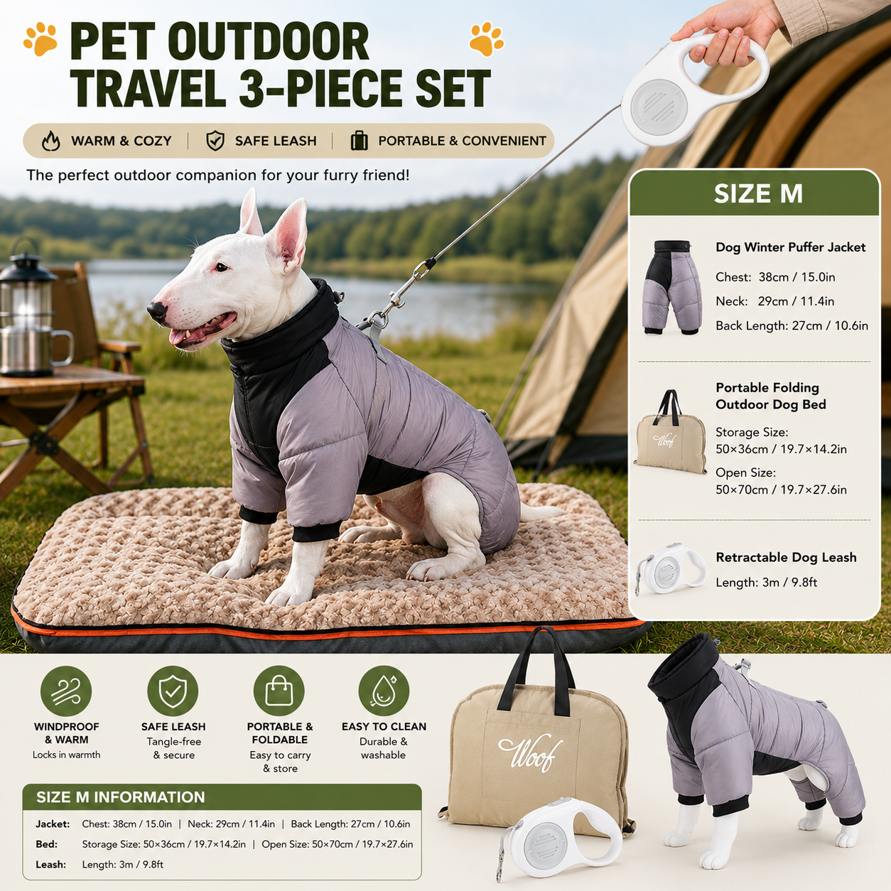 3-Piece Grey Winter Pet Outdoor Travel Set