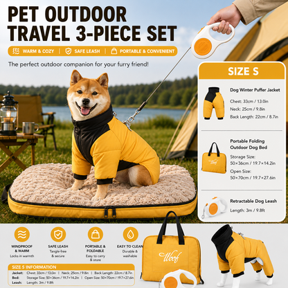 3-Piece Yellow Winter Pet Outdoor Travel Set | Bed