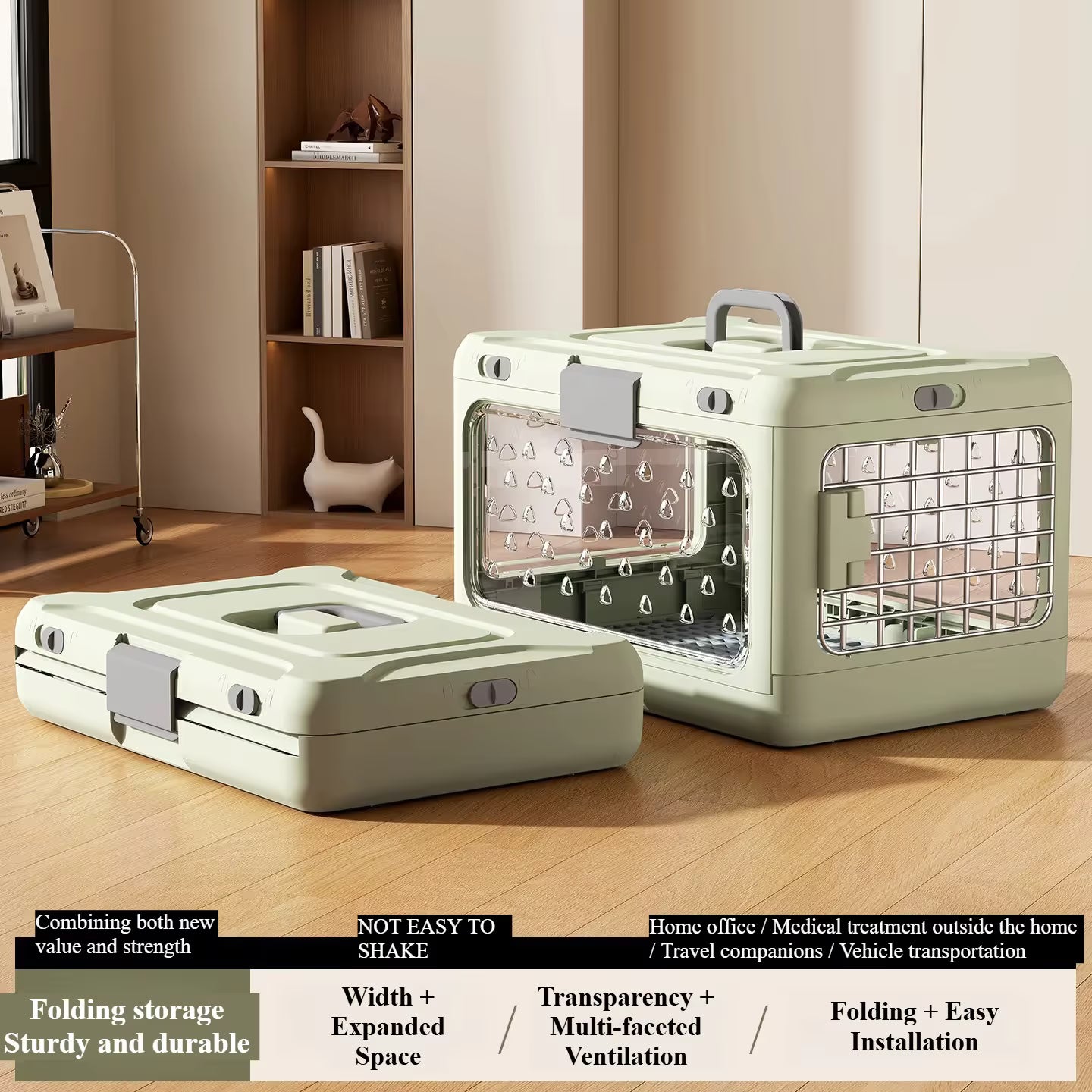 Green Collapsible Pet Carrier Crate