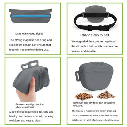 Black Silicone Dog Training Treat Pouch with Adjustable Waist Belt