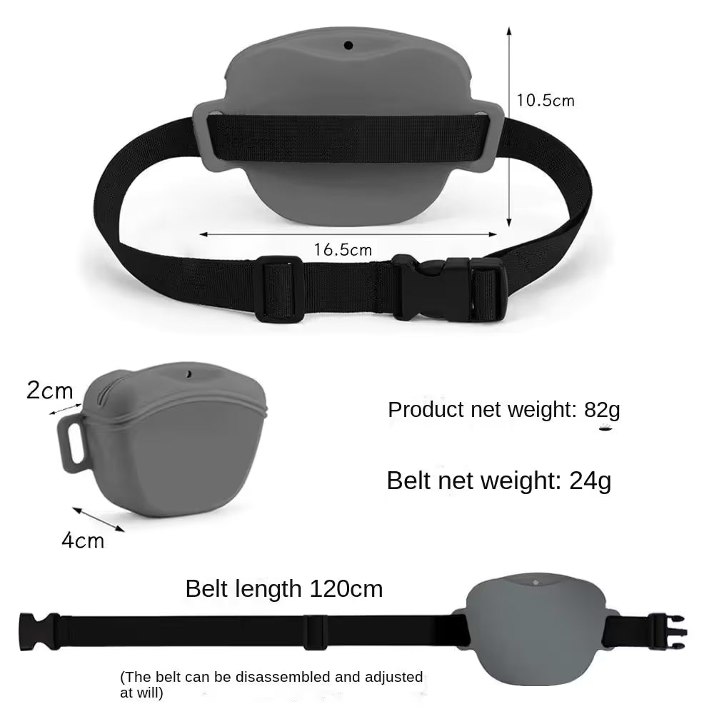 Black Silicone Dog Training Treat Pouch with Adjustable Waist Belt