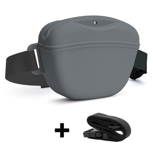 Gray Silicone Dog Training Treat Pouch with Adjustable Waist Belt