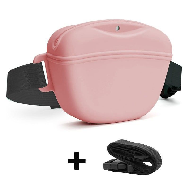 Pink Silicone Dog Training Treat Pouch with Adjustable Waist Belt