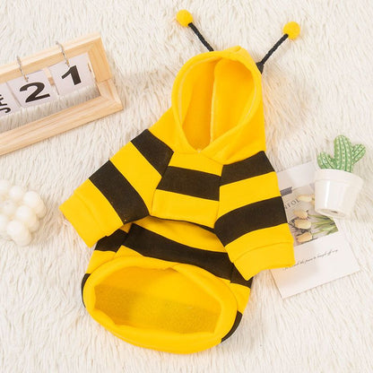 Size S Bee Fleece Hoodie Jumper for Small Dogs & Cats with 5 Hair Clips