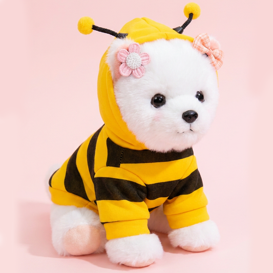 Size M Bee Fleece Hoodie Jumper for Small Dogs & Cats with 5 Hair Clips