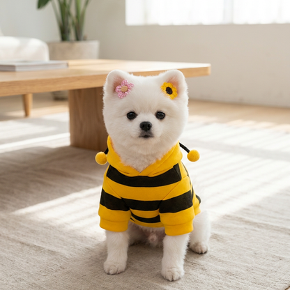 Size M Bee Fleece Hoodie Jumper for Small Dogs & Cats with 5 Hair Clips