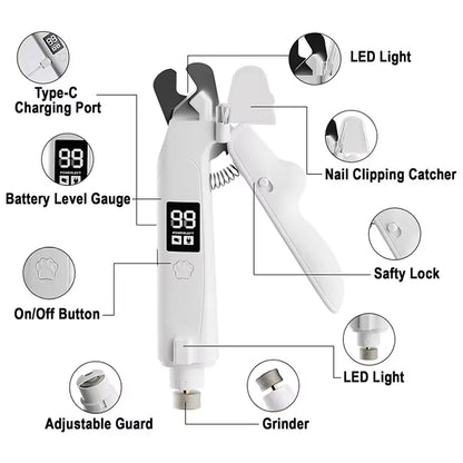 2 in 1 Pet Nail Clippers with Grinder LED Light Rechargeable Electric