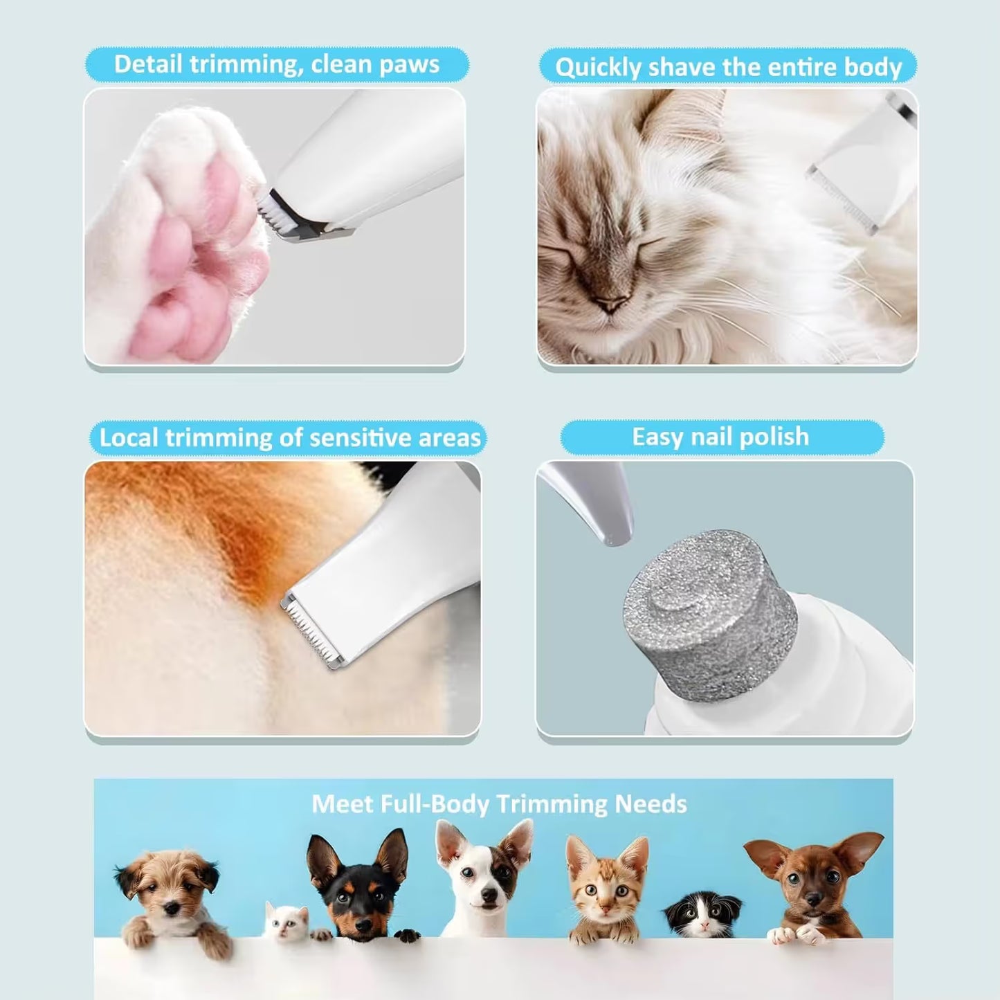 Pet Hair Clipper and Nail Grinder Kit Electric Dog Cat Grooming Trimmer