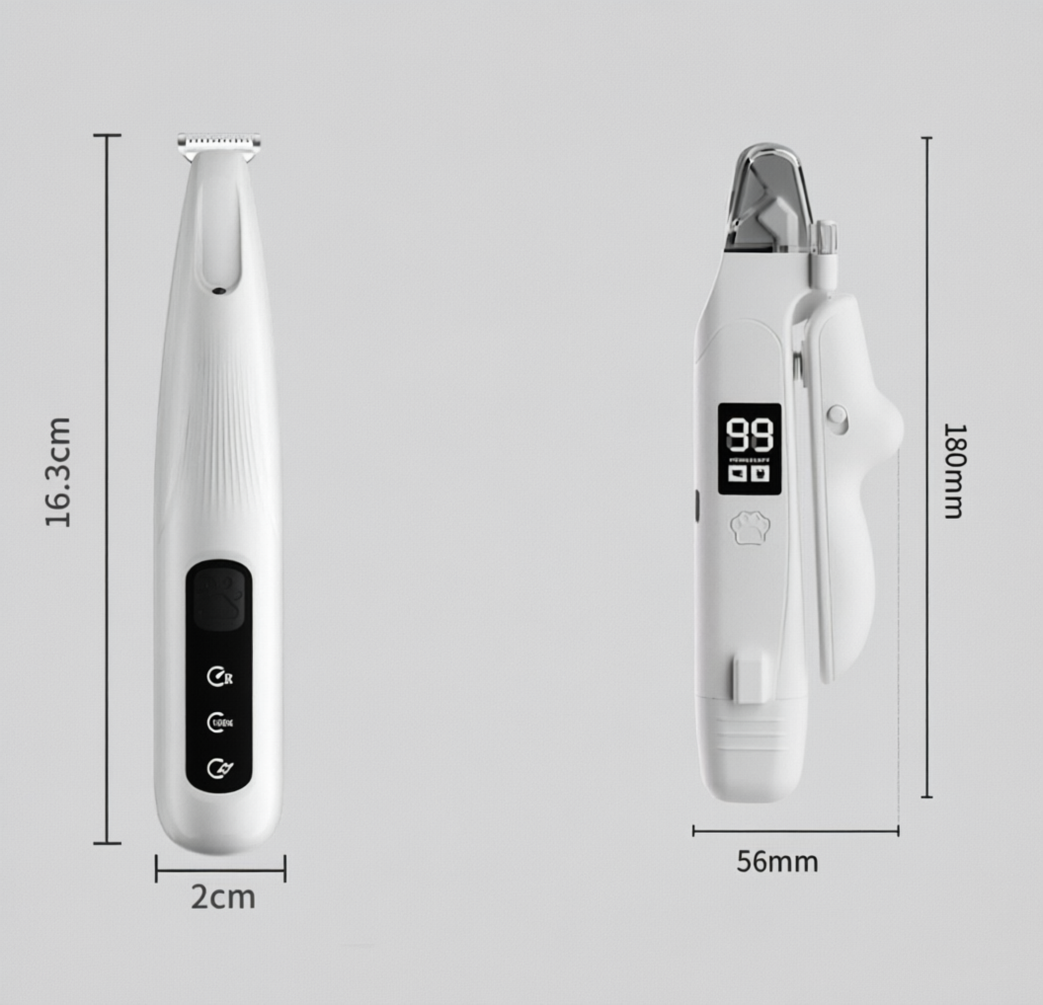 Black Paw Hair Trimmer & White Pet Nail Clipper Set | Dog & Cat