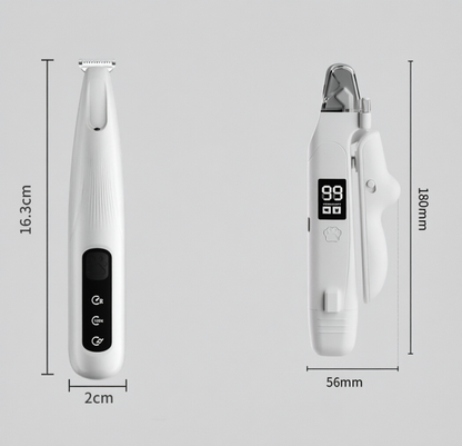 Black Paw Hair Trimmer & White Pet Nail Clipper Set | Dog & Cat
