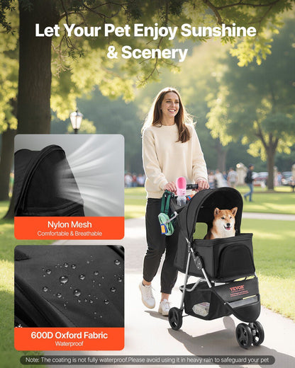 Foldable 3-Wheel Pet Stroller | 16KG Capacity