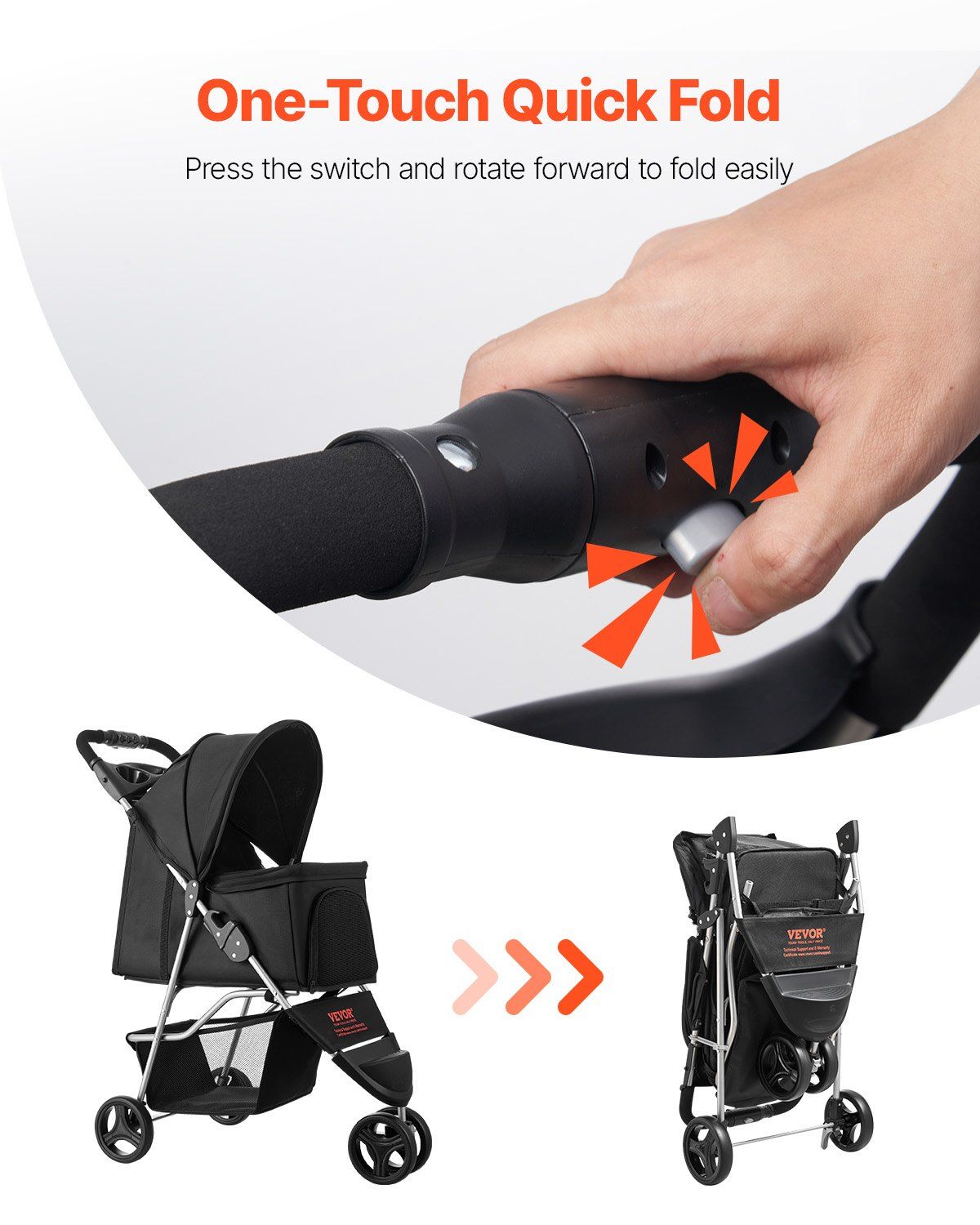 Foldable 3-Wheel Pet Stroller | 16KG Capacity