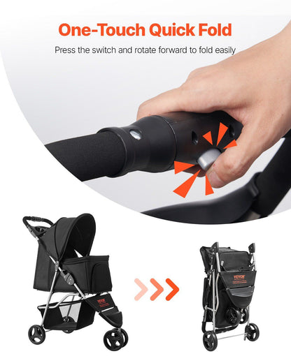 Foldable 3-Wheel Pet Stroller | 16KG Capacity