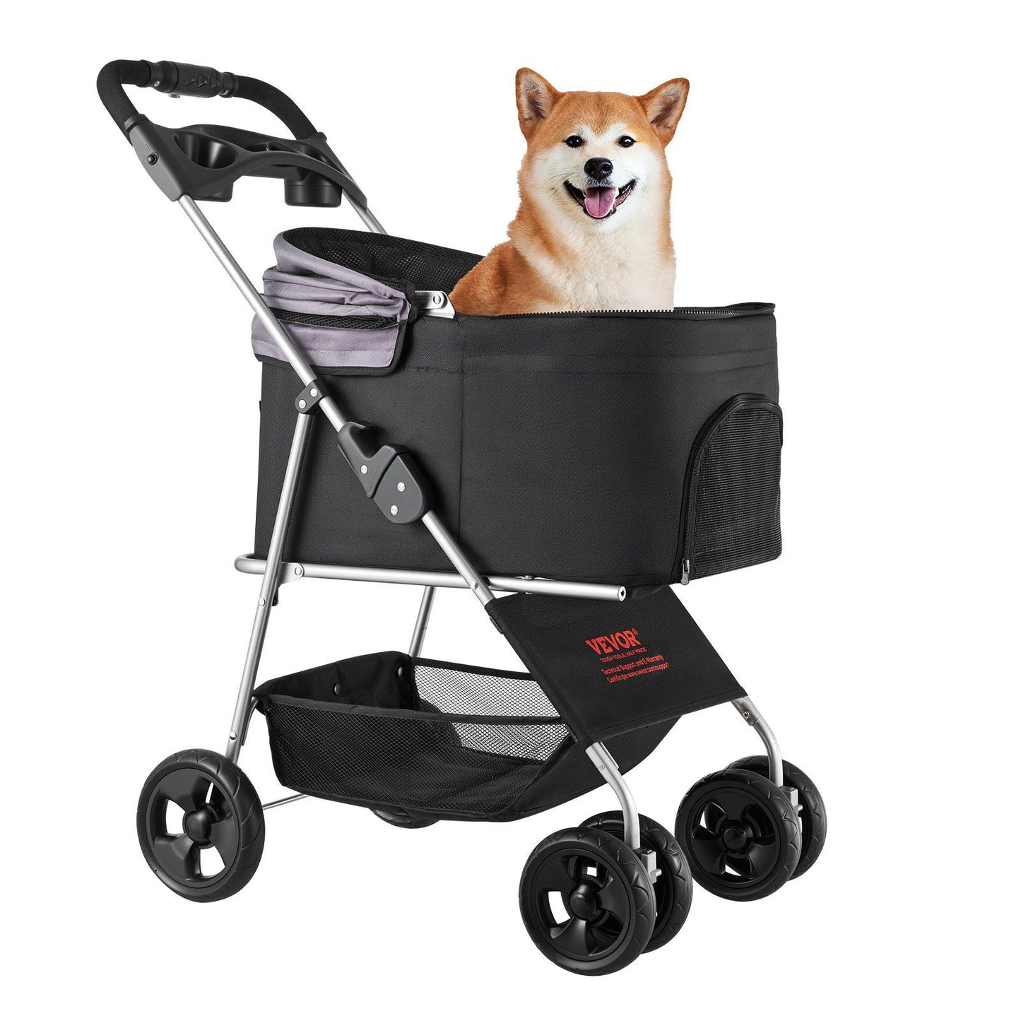 Foldable 4-Wheel Pet Stroller | 16KG Capacity | Detachable Carrier