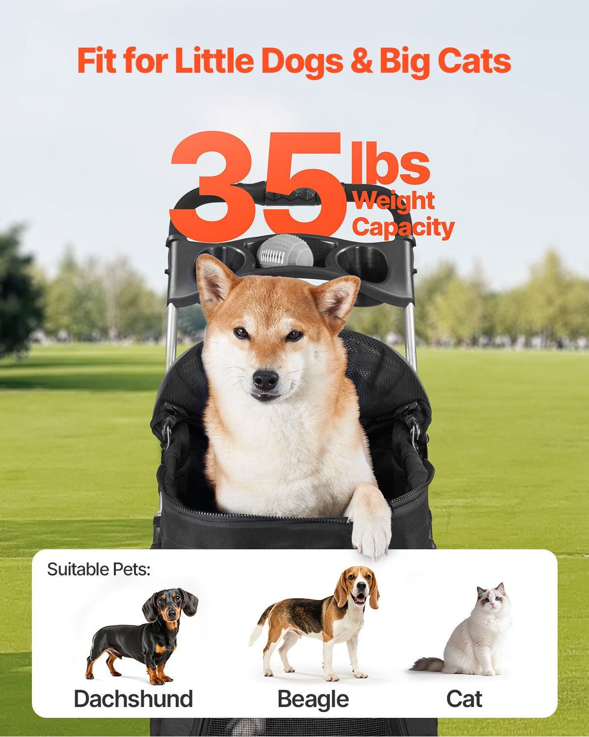 Foldable 4-Wheel Pet Stroller | 16KG Capacity | Detachable Carrier