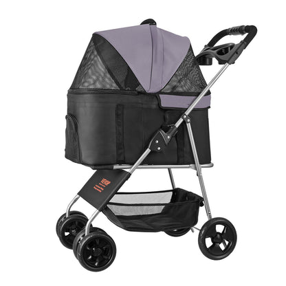 Foldable 4-Wheel Pet Stroller | 16KG Capacity | Detachable Carrier