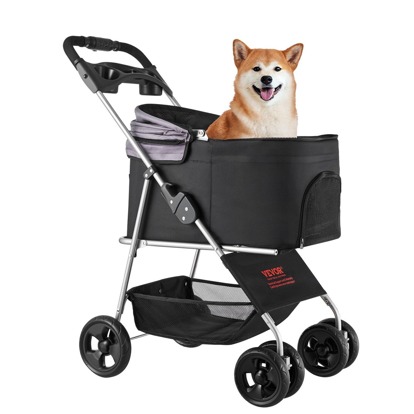 Foldable 4-Wheel Pet Stroller | 16KG Capacity | Detachable Carrier