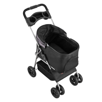 Foldable 4-Wheel Pet Stroller | 16KG Capacity | Detachable Carrier