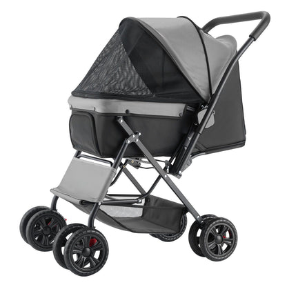 Foldable 4-Wheel Pet Stroller | 20KG Capacity | Reversible Handle