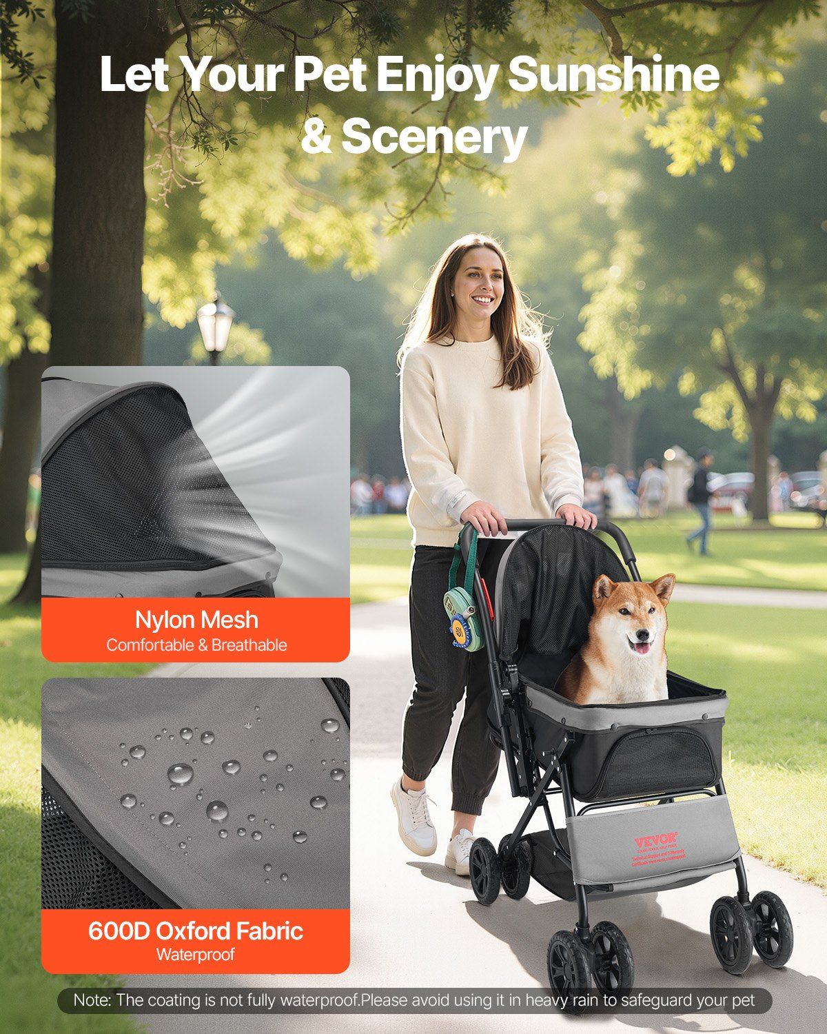 Foldable 4-Wheel Pet Stroller | 20KG Capacity | Reversible Handle