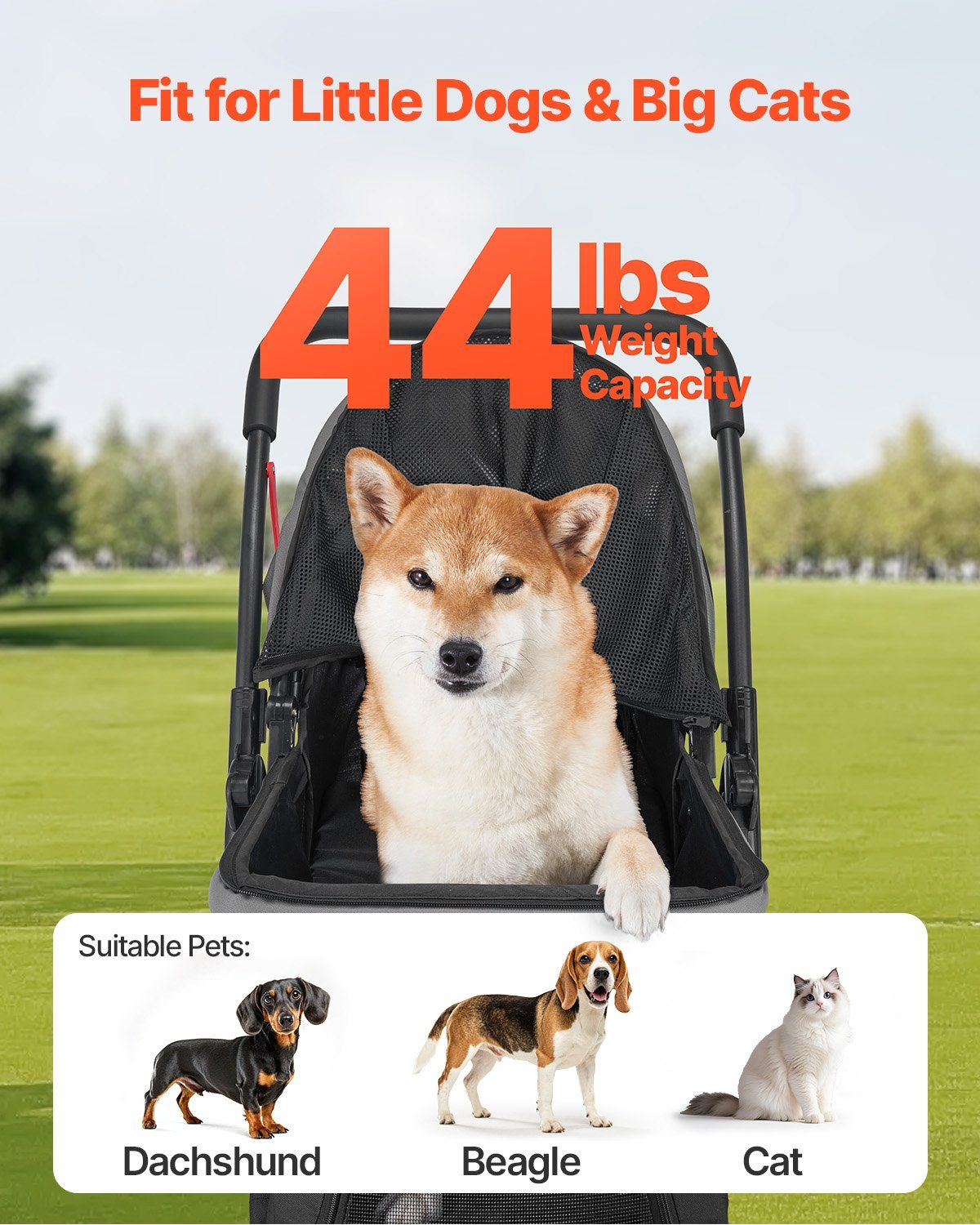 Foldable 4-Wheel Pet Stroller | 20KG Capacity | Reversible Handle