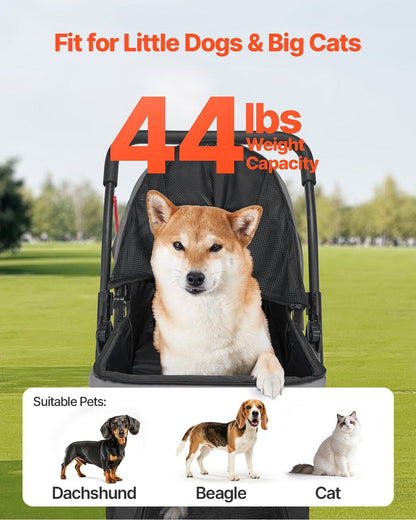 Foldable 4-Wheel Pet Stroller | 20KG Capacity | Reversible Handle