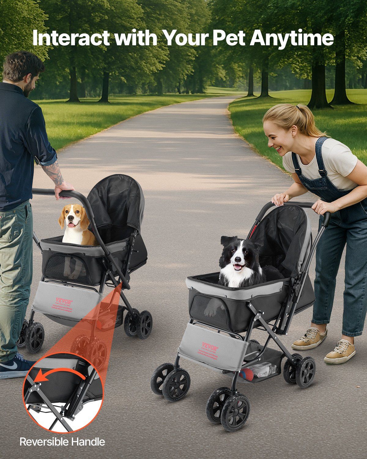 Foldable 4-Wheel Pet Stroller | 20KG Capacity | Reversible Handle