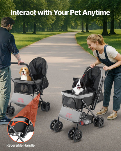 Foldable 4-Wheel Pet Stroller | 20KG Capacity | Reversible Handle