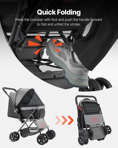 Foldable 4-Wheel Pet Stroller | 20KG Capacity | Reversible Handle