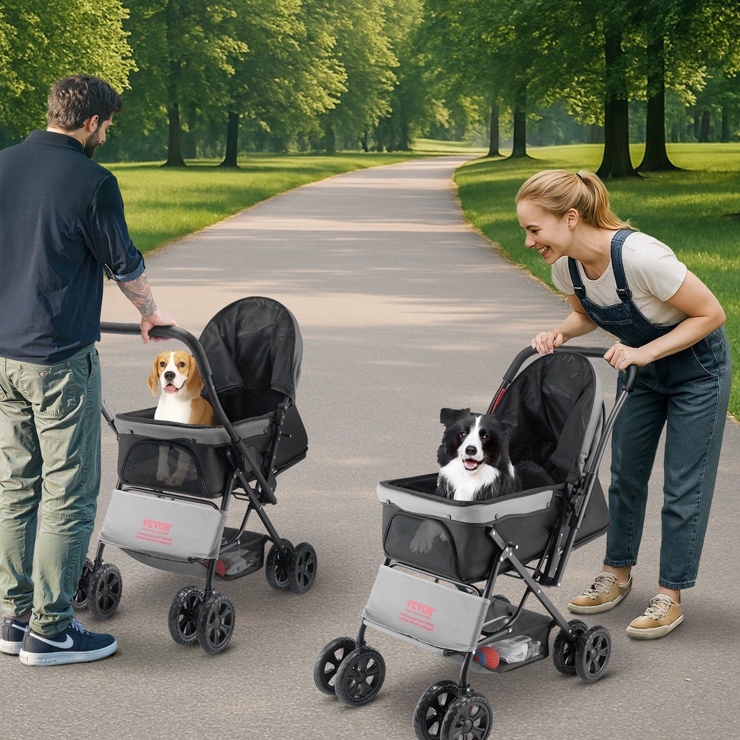 Foldable 4-Wheel Pet Stroller | 20KG Capacity | Reversible Handle