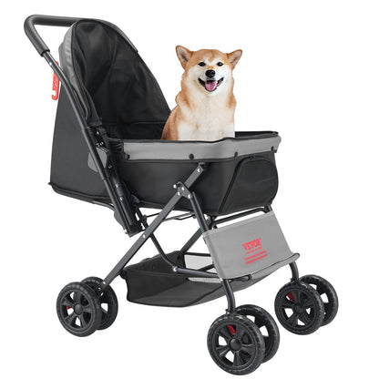 Foldable 4-Wheel Pet Stroller | 20KG Capacity | Reversible Handle