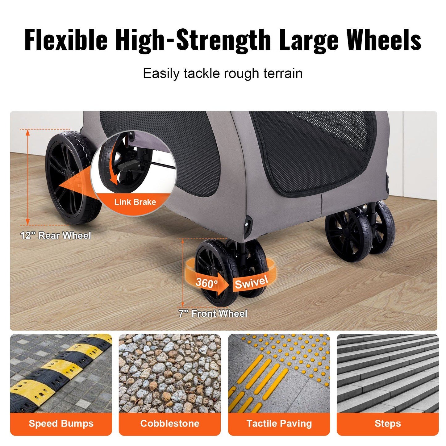 Heavy Duty 4-Wheel Pet Stroller | 160lb Capacity | Breathable Mesh