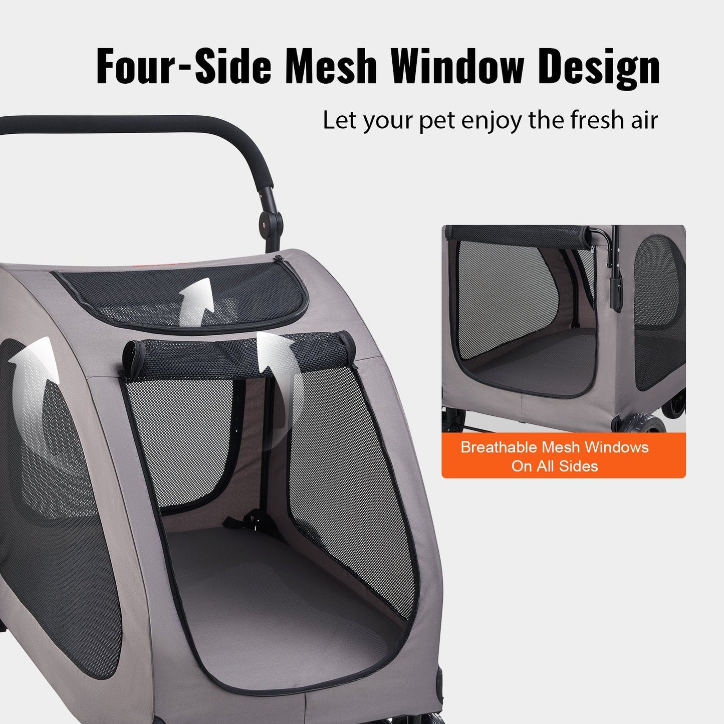 Heavy Duty 4-Wheel Pet Stroller | 160lb Capacity | Breathable Mesh