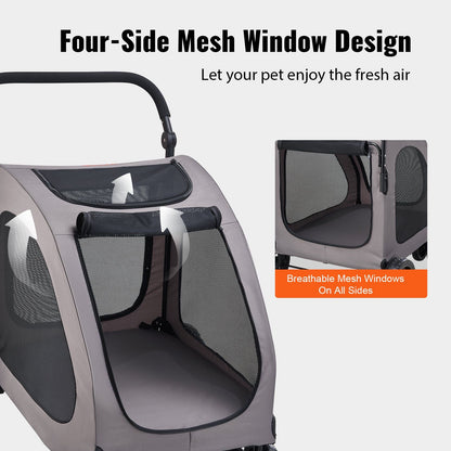 Heavy Duty 4-Wheel Pet Stroller | 160lb Capacity | Breathable Mesh