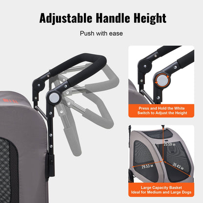 Heavy Duty 4-Wheel Pet Stroller | 160lb Capacity | Breathable Mesh