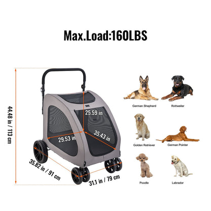 Heavy Duty 4-Wheel Pet Stroller | 160lb Capacity | Breathable Mesh